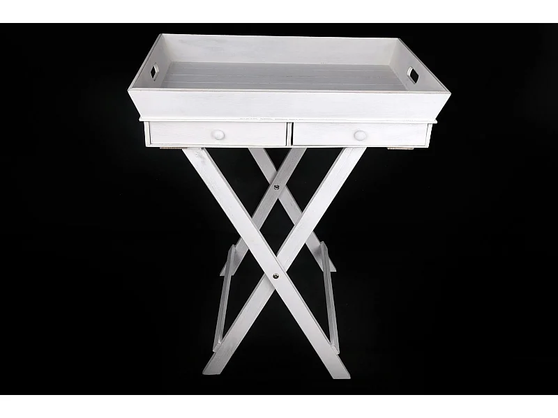 Plateau Table d'appoint en bois blanc avec 2 tiroirs H73cm