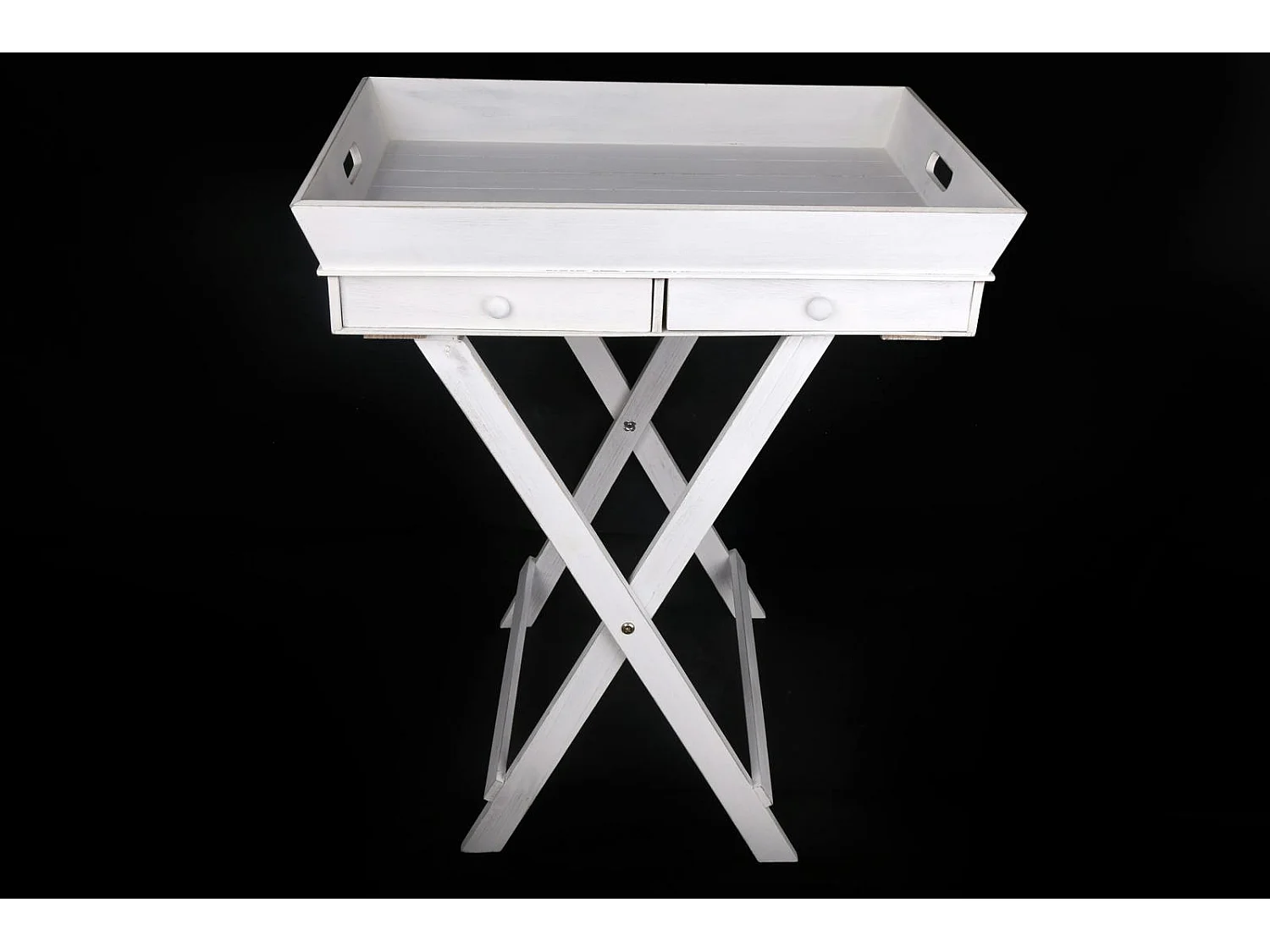 Plateau Table d'appoint en bois blanc avec 2 tiroirs H73cm