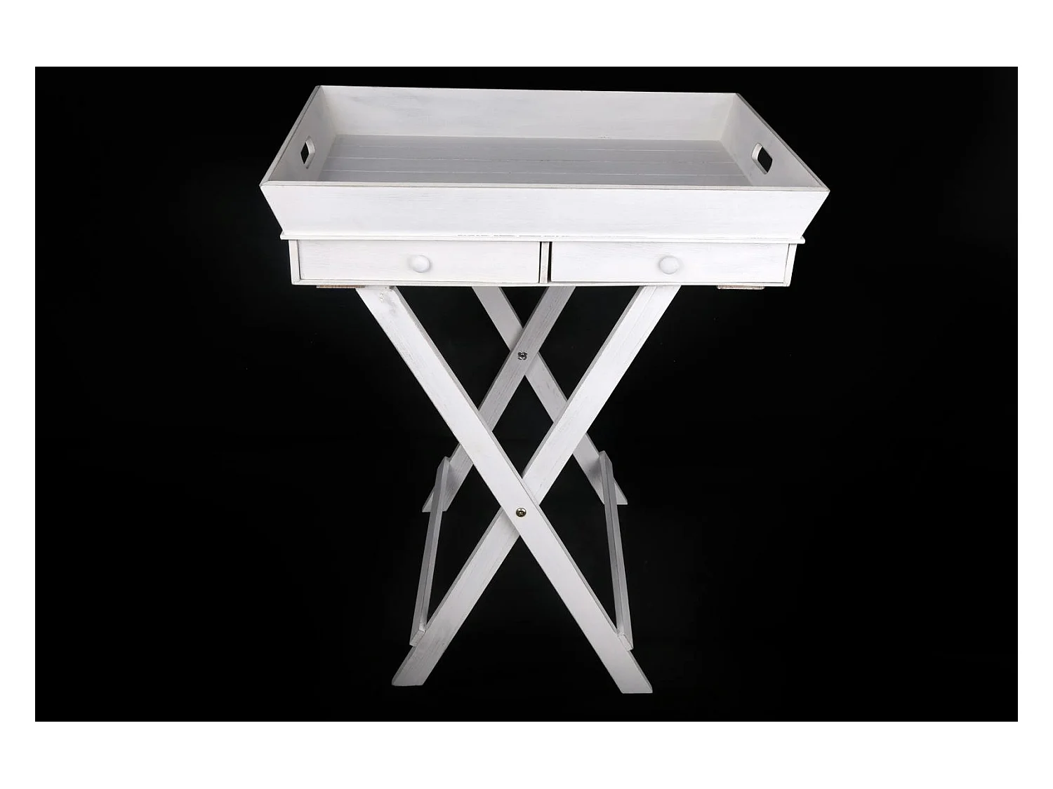 Plateau Table d'appoint en bois blanc avec 2 tiroirs H73cm