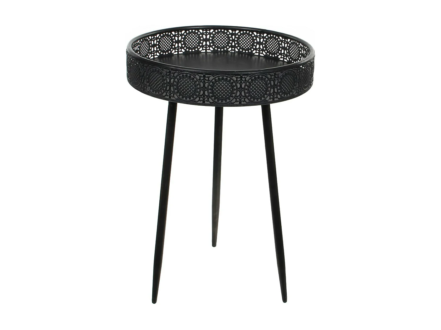 Bout de canapé métal noir motifs ajourés petit modèle