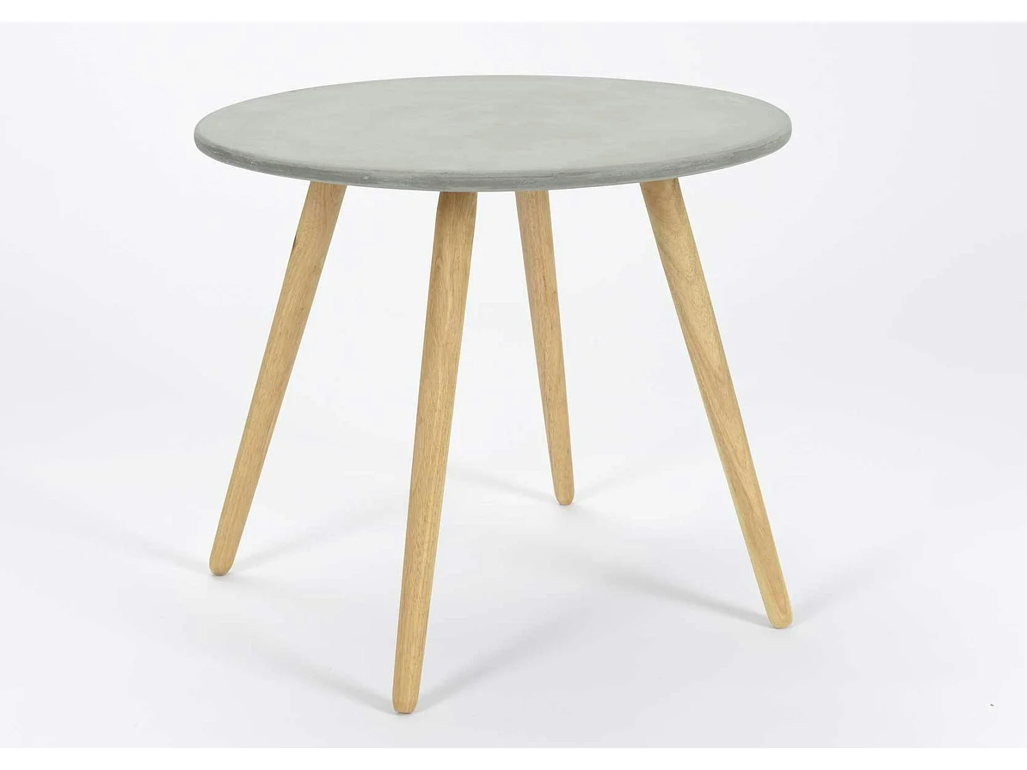 Bout de canapé rond pieds bois et plateau béton D65xH57cm