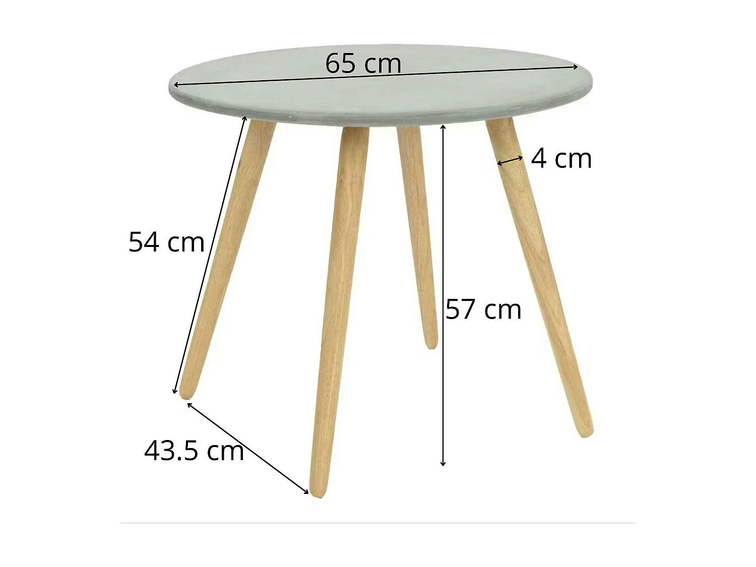 Bout de canapé rond pieds bois et plateau béton D65xH57cm
