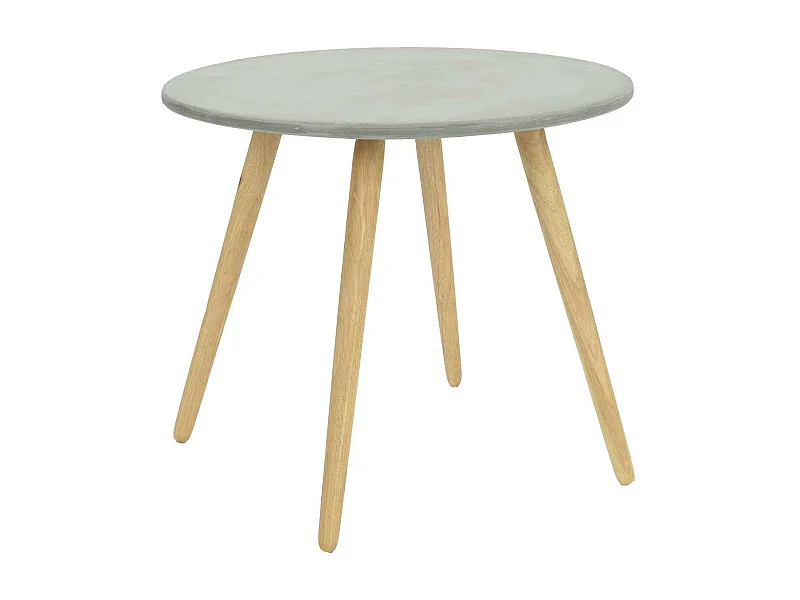 Bout de canapé rond pieds bois et plateau béton D65xH57cm