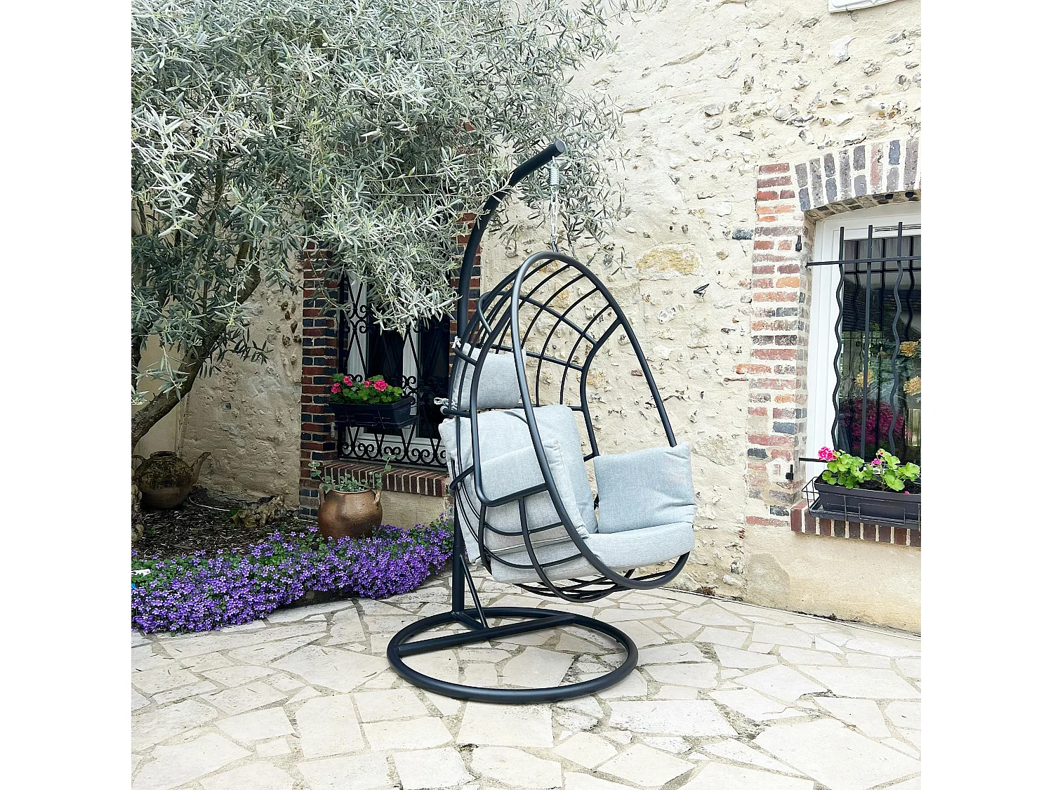 Fauteuil suspendu design en aluminium noir OSLO