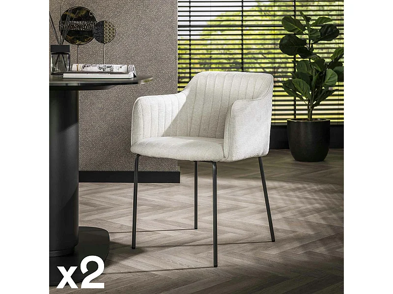 Fauteuil de table blanc en tissu à larges côtes (lot de 2) NOVA