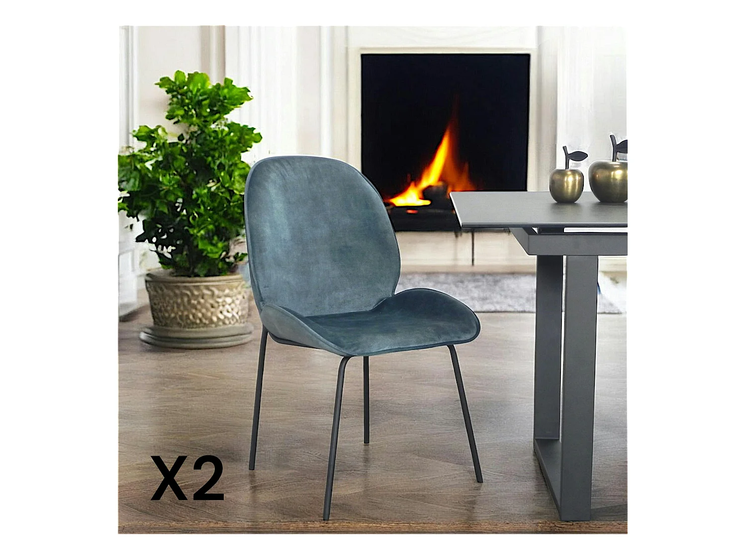 Chaise contemporaine en velours bleu glacier FLORENCE (lot 2)