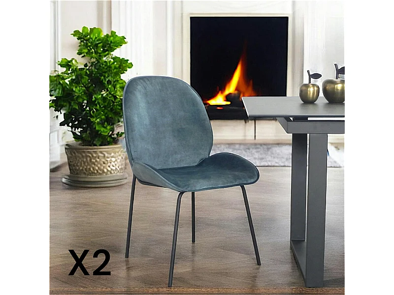 Chaise contemporaine en velours bleu glacier FLORENCE (lot 2)
