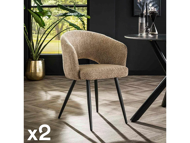 Fauteuil de table beige en bouclette style design (lot de 2) GALWAY