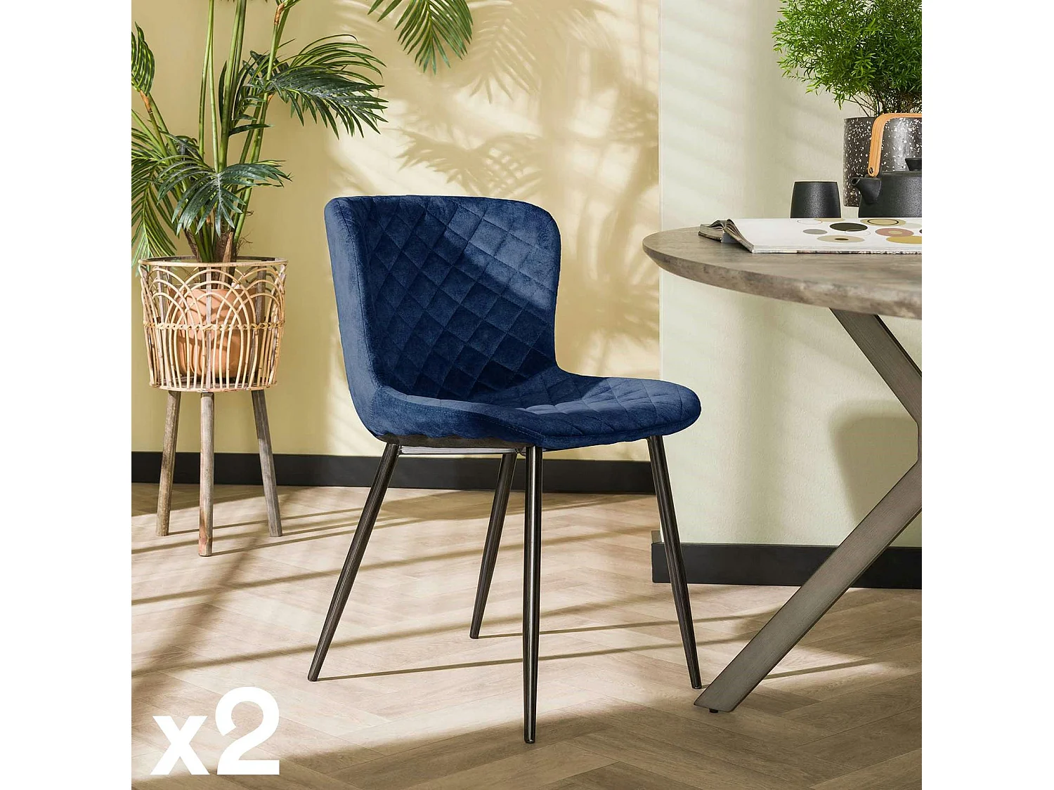 Chaise en velours piqué bleu (lot de 2) MELBOURNE