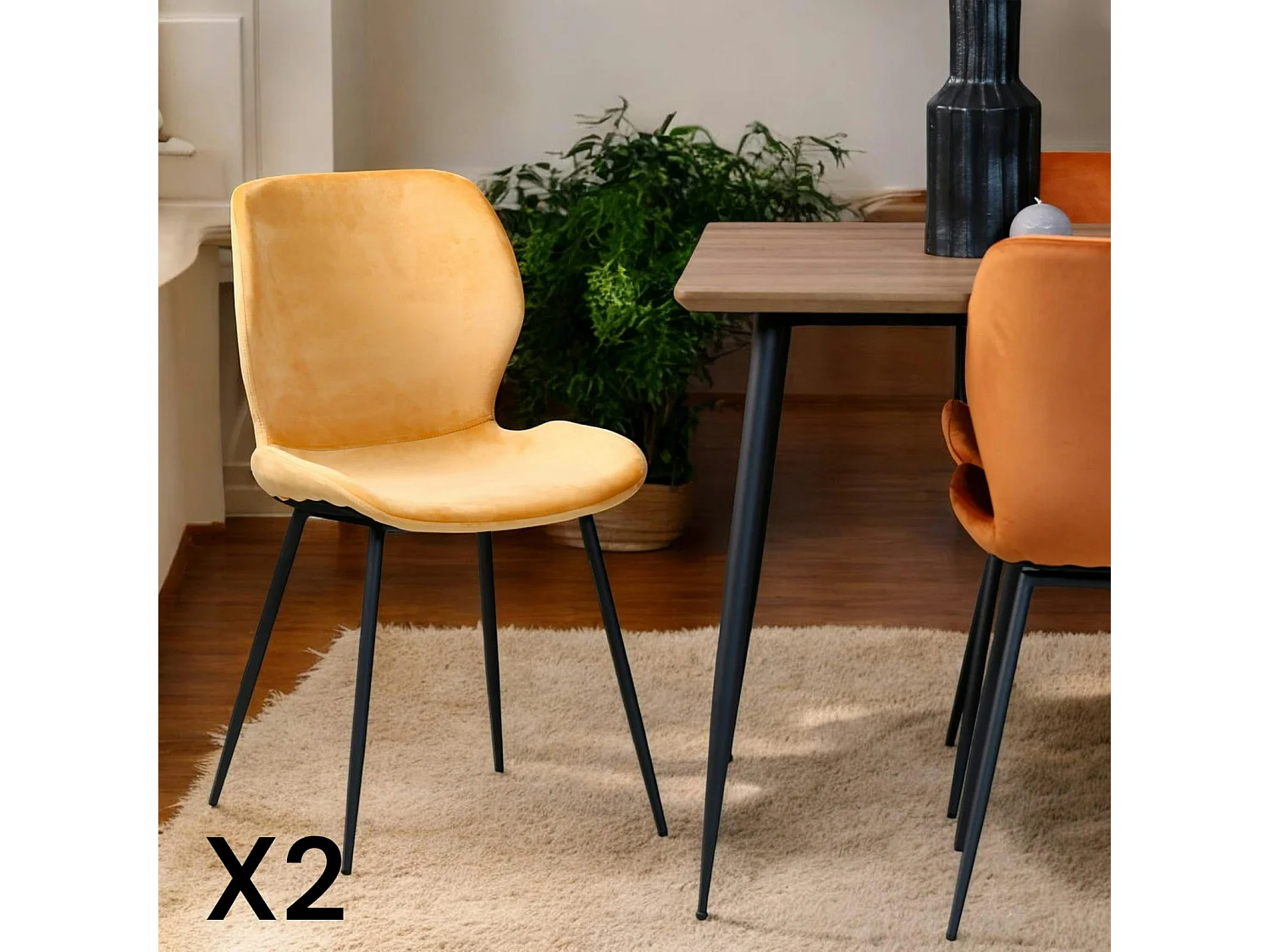 Chaise en velours jaune style moderne (lot de 2) MELBOURNE