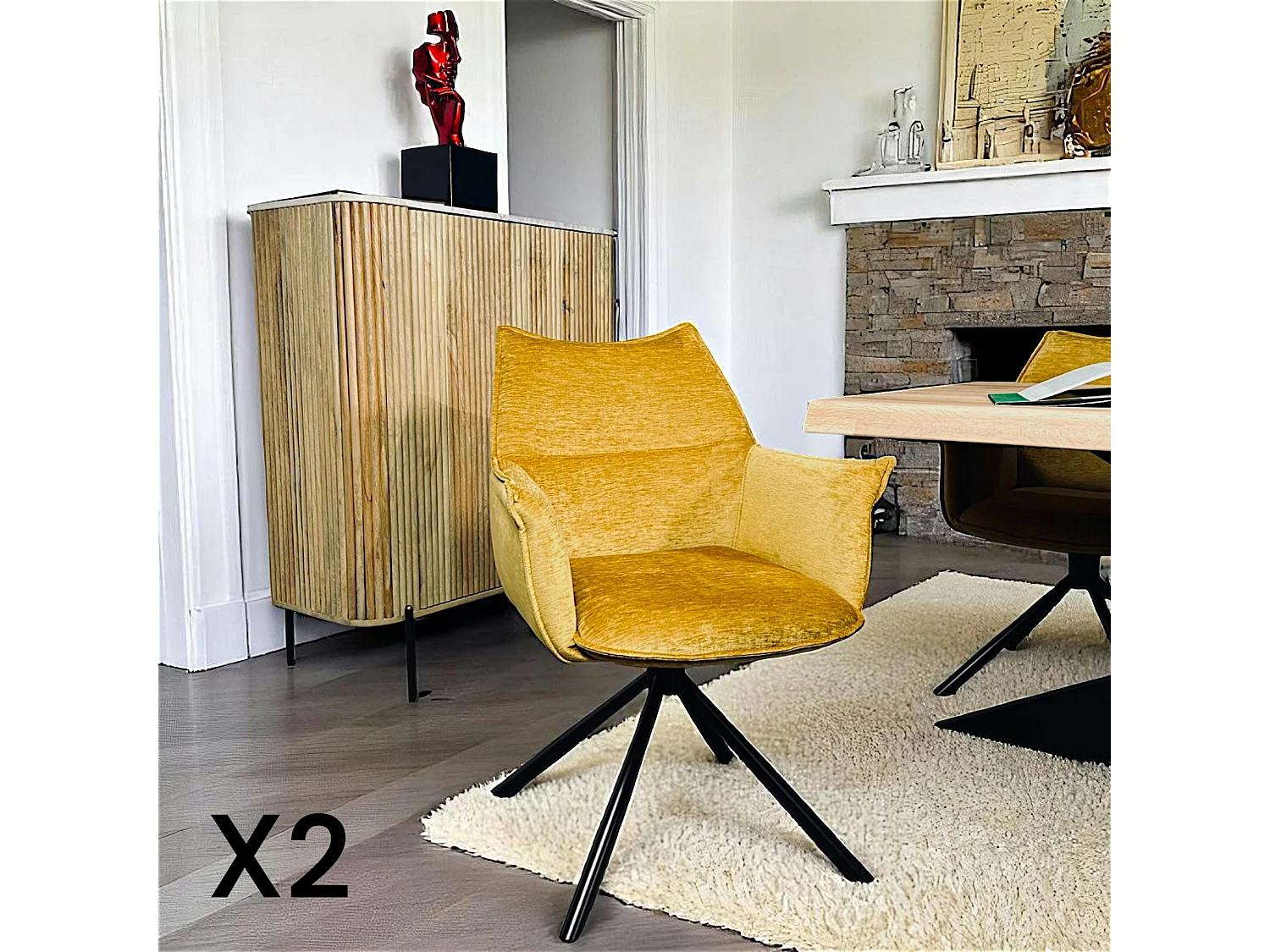 Fauteuil de table en velours doré avec retour (lot de 2) PALERME