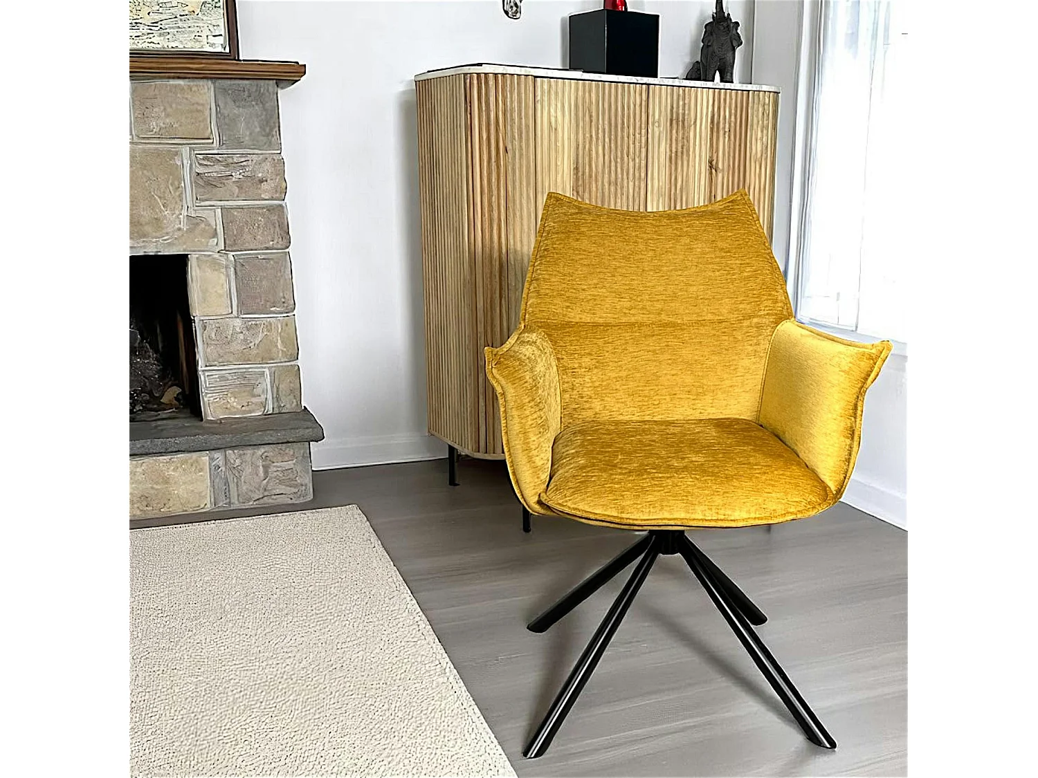 Fauteuil de table en velours doré avec retour (lot de 2) PALERME