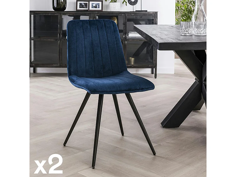 Chaise de salle à manger en velours bleu JAVA (lot de 2)