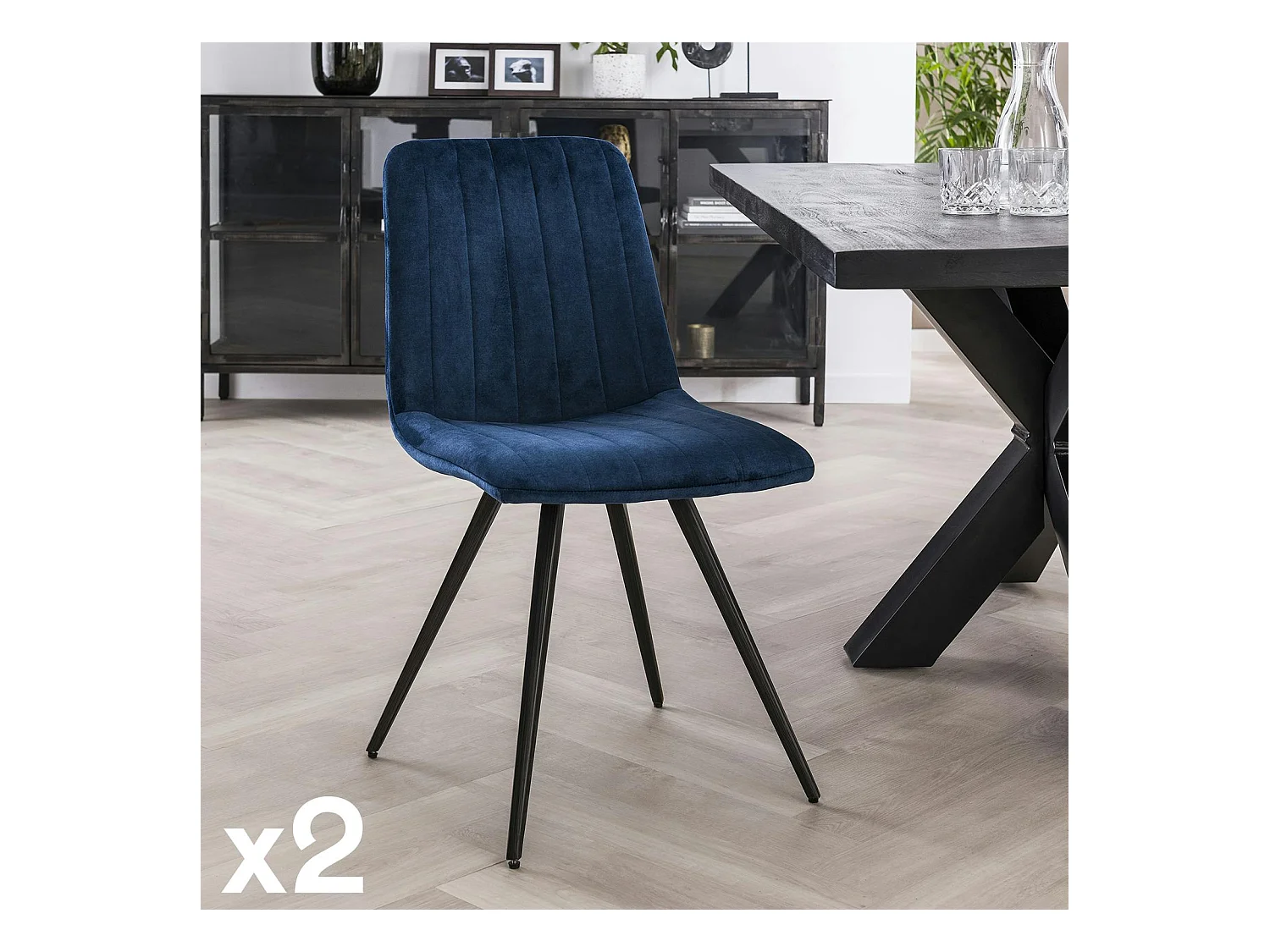 Chaise de salle à manger en velours bleu JAVA (lot de 2)