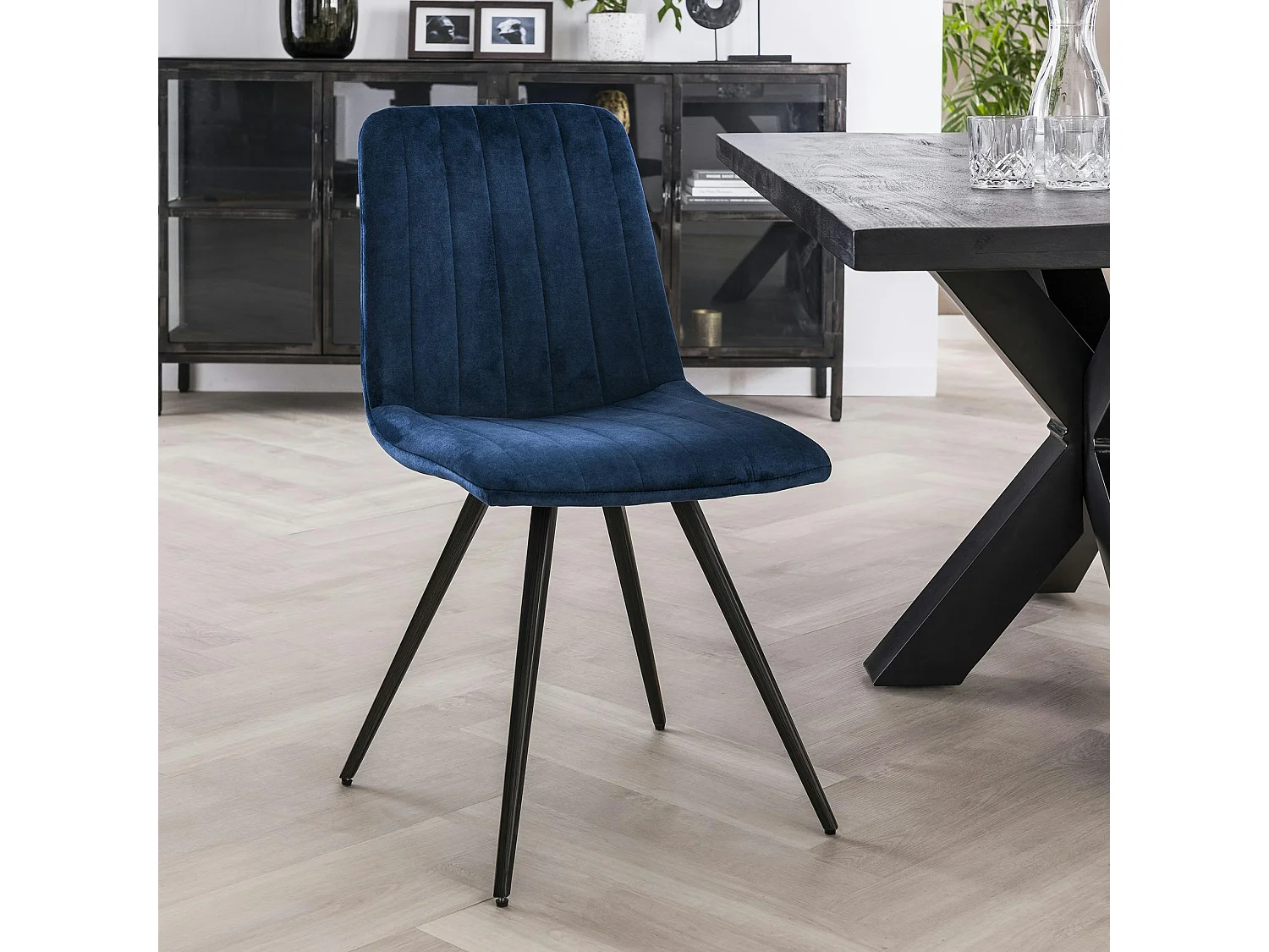Chaise de salle à manger en velours bleu JAVA (lot de 2)