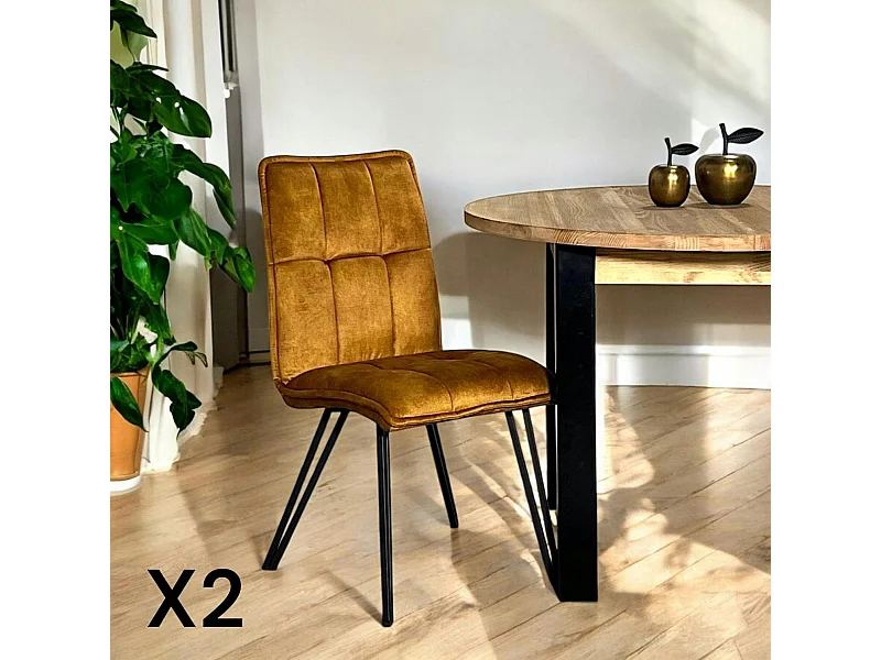Chaise de salle à manger ocre avec pieds épingle (lot de 2) MALMOE