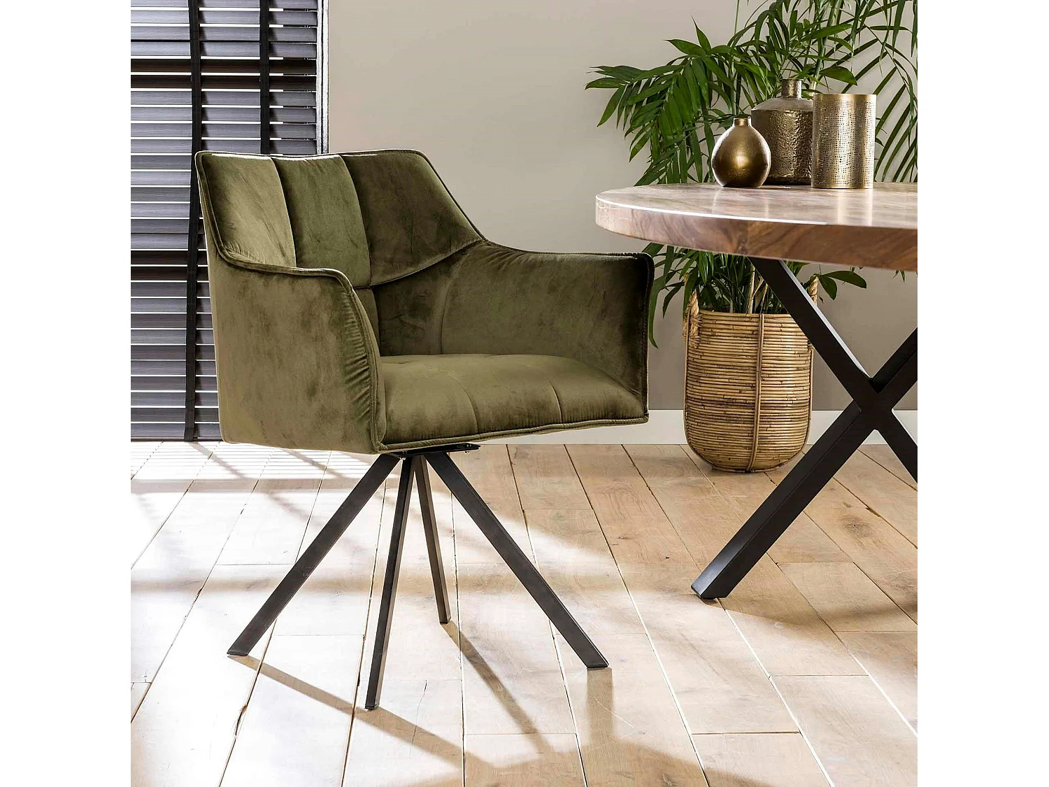 Fauteuil pivotant velours vert pied étoile MELBOURNE (lot de 2)