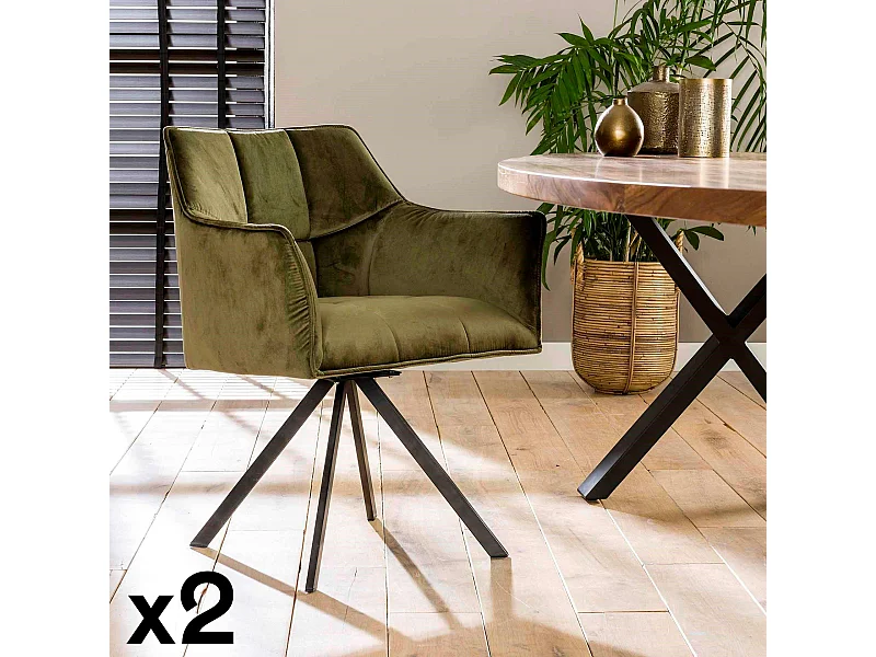Fauteuil pivotant velours vert pied étoile MELBOURNE (lot de 2)