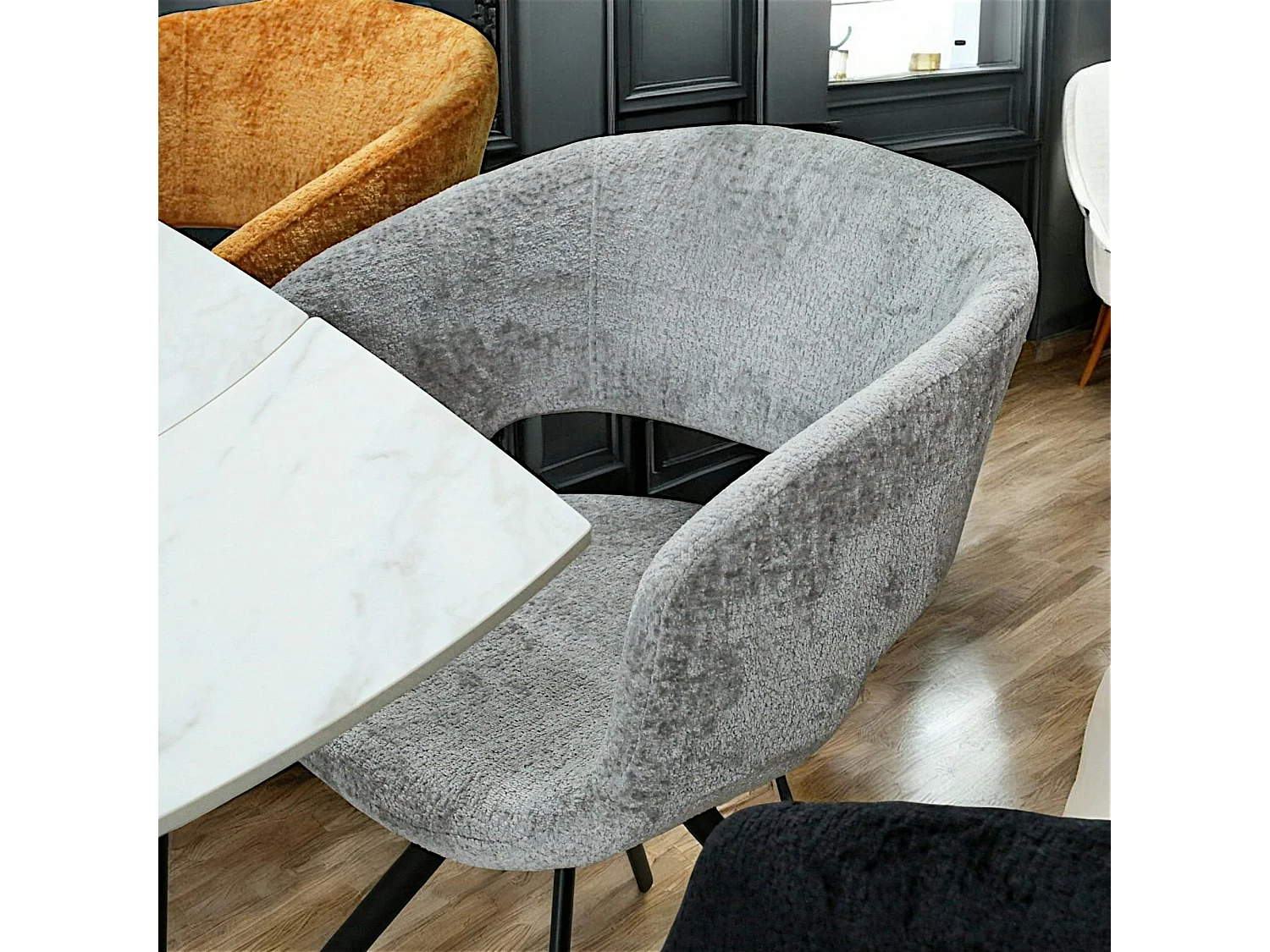 Fauteuil de table contemporain velours gris (lot de 2) FLORENCE