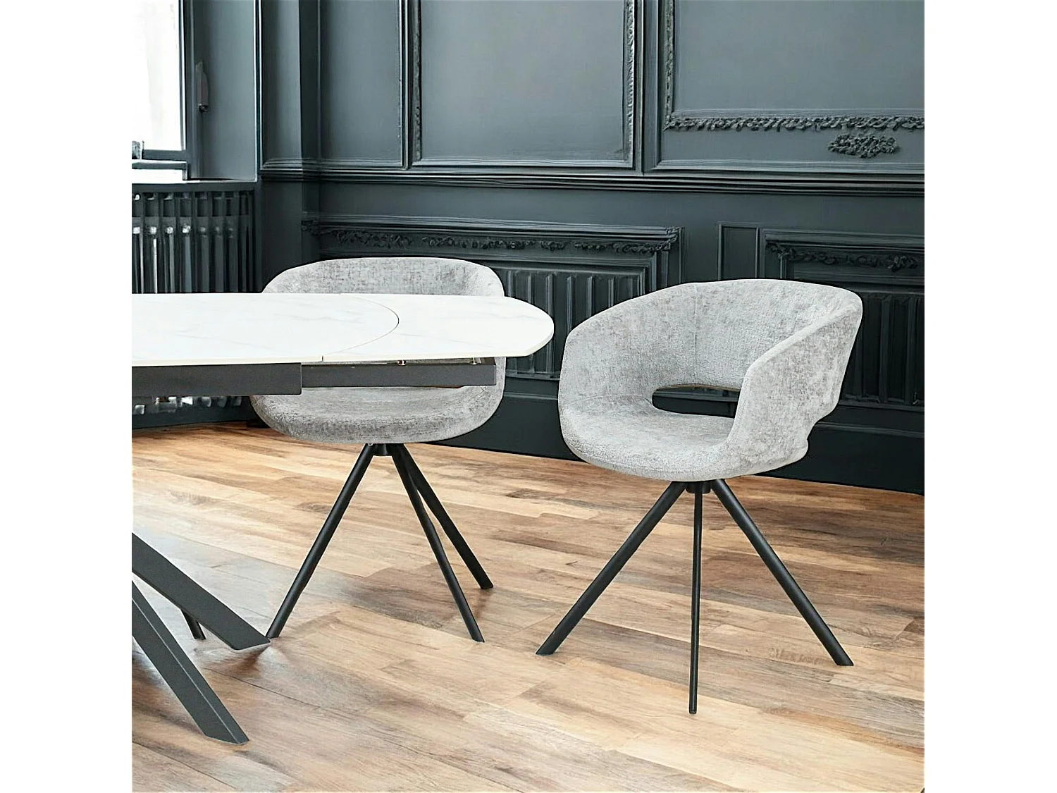 Fauteuil de table contemporain velours gris (lot de 2) FLORENCE