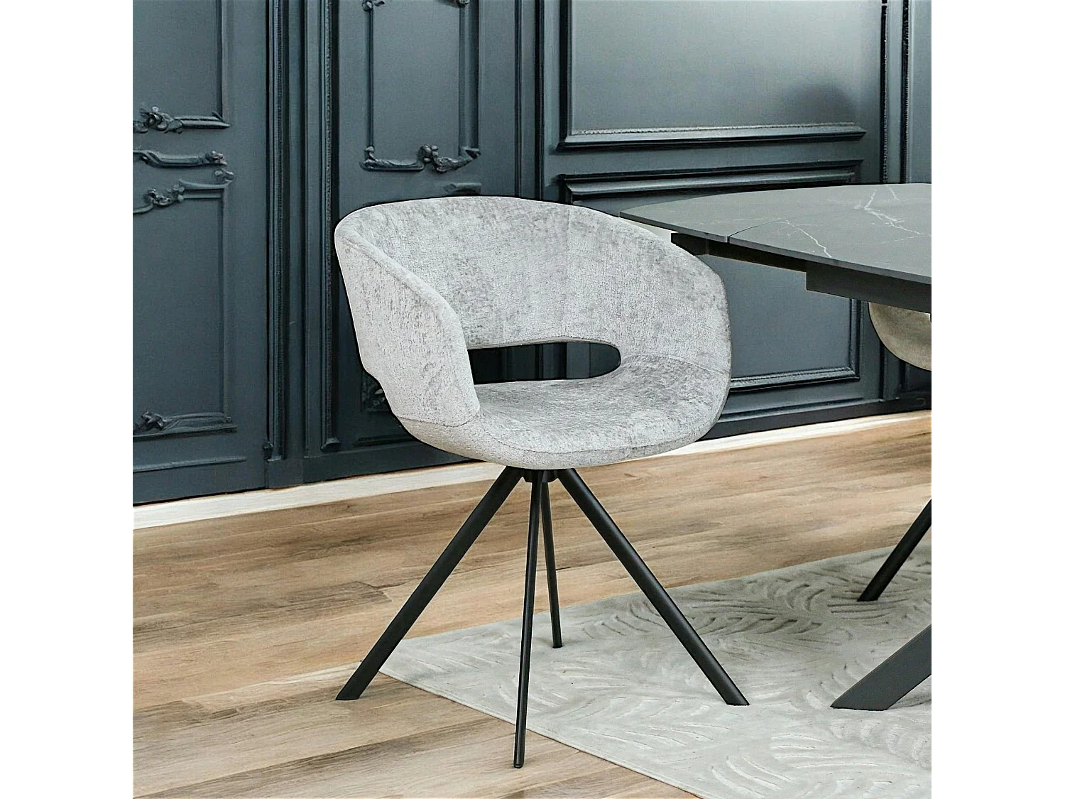 Fauteuil de table contemporain velours gris (lot de 2) FLORENCE
