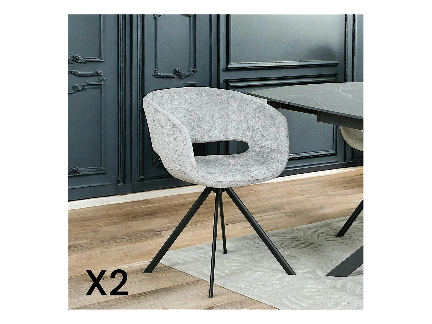 Fauteuil de table contemporain velours gris (lot de 2) FLORENCE