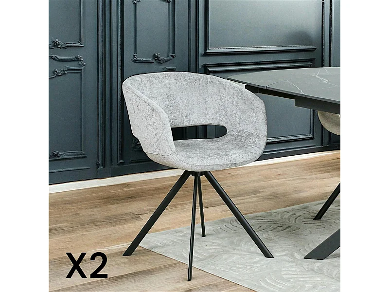 Fauteuil de table contemporain velours gris (lot de 2) FLORENCE