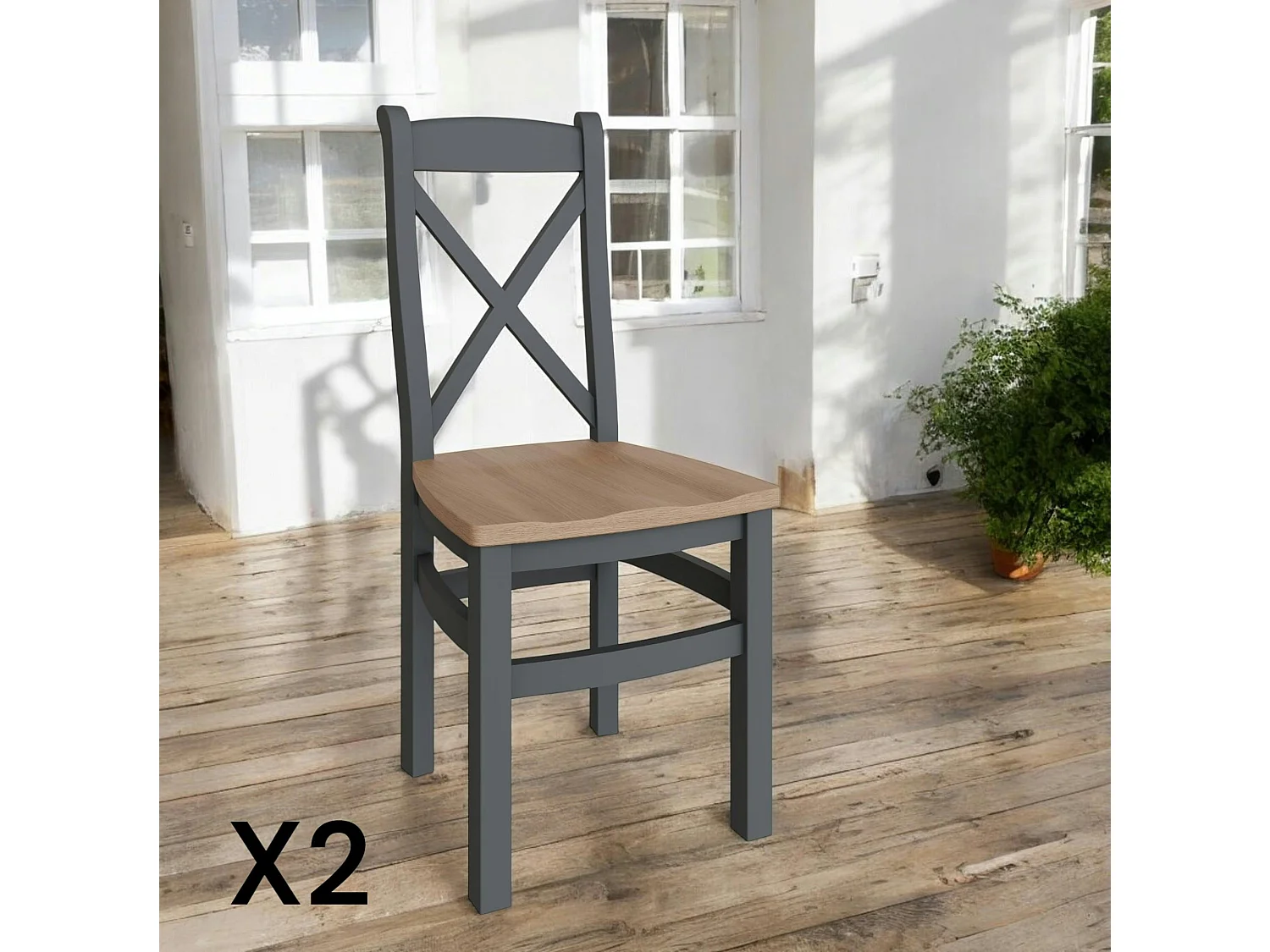 Chaise en bois avec dossier croisé finition charbon (lot de 2) COVENTRY