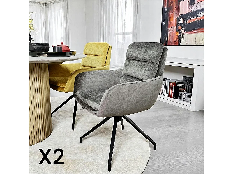 Fauteuil de table pivotant en velours gris (lot de 2) PALERME