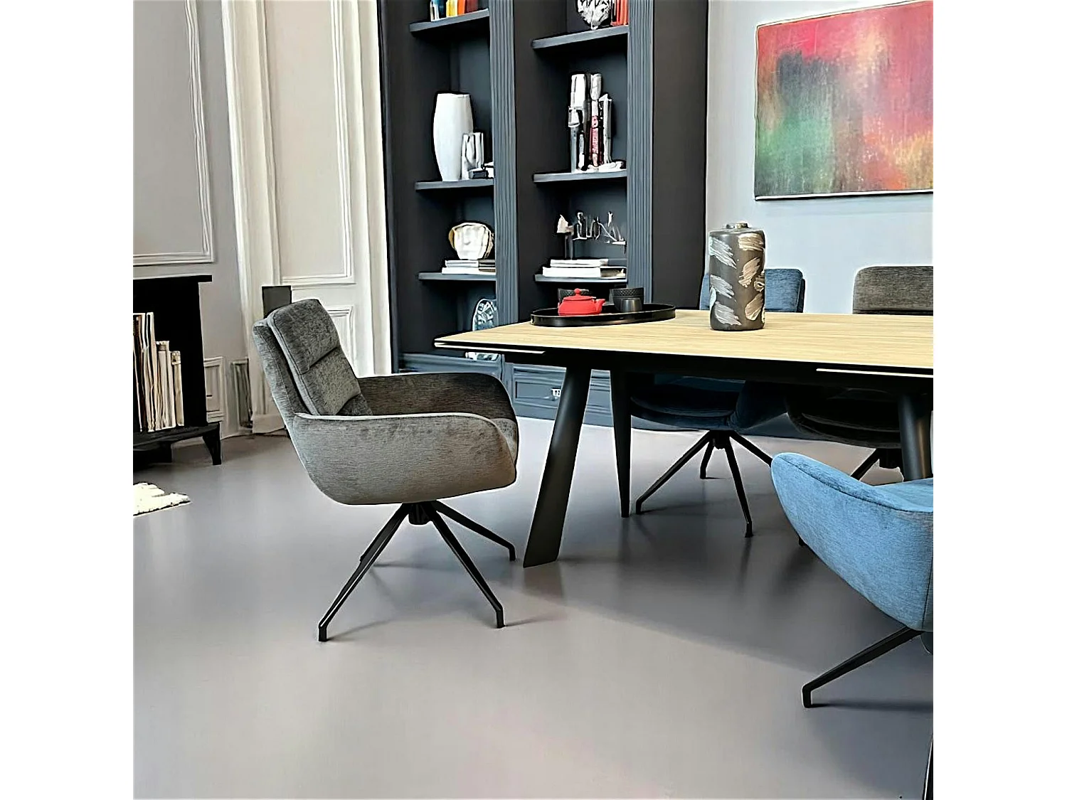 Fauteuil de table pivotant en velours gris (lot de 2) PALERME