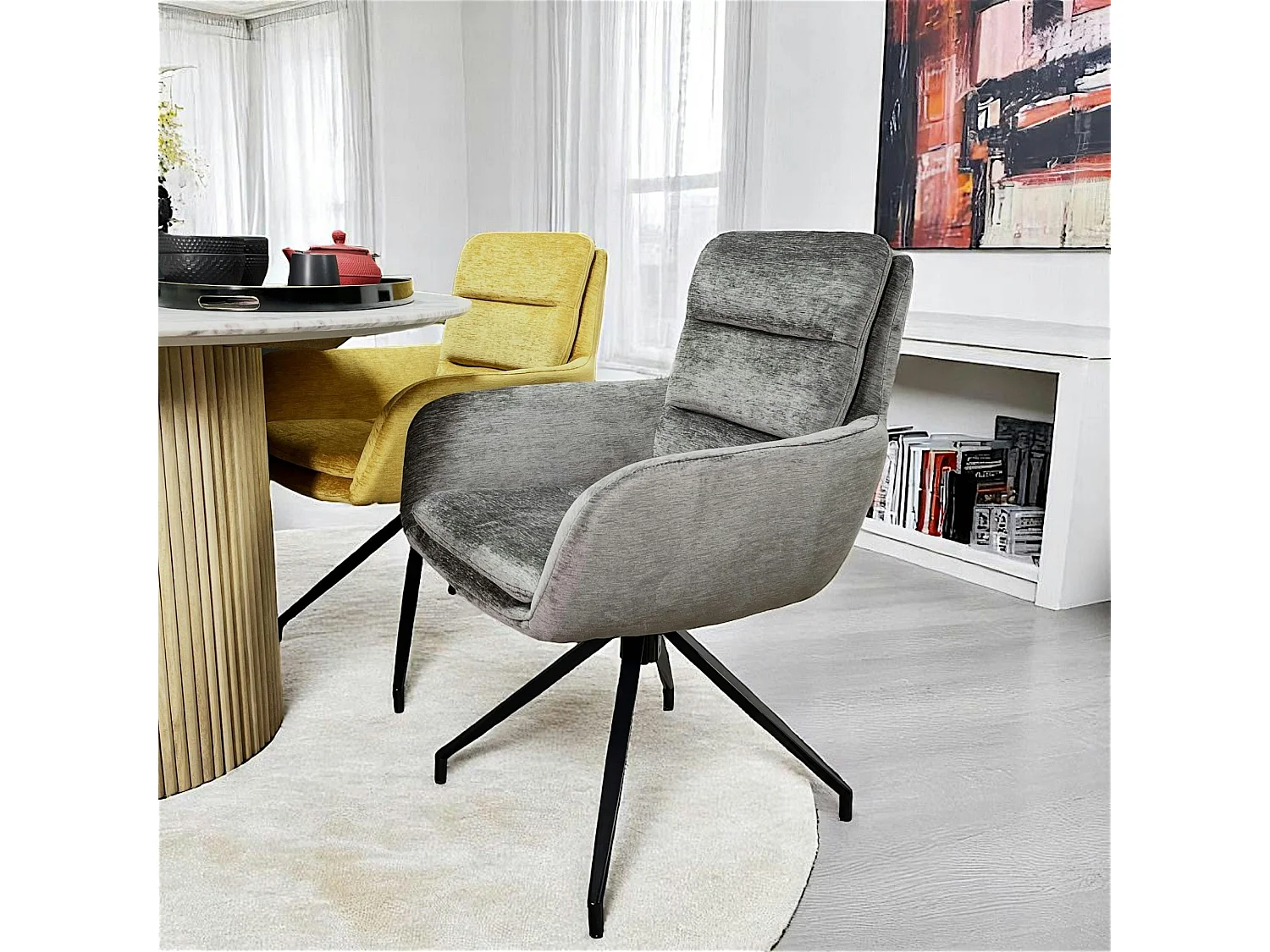 Fauteuil de table pivotant en velours gris (lot de 2) PALERME