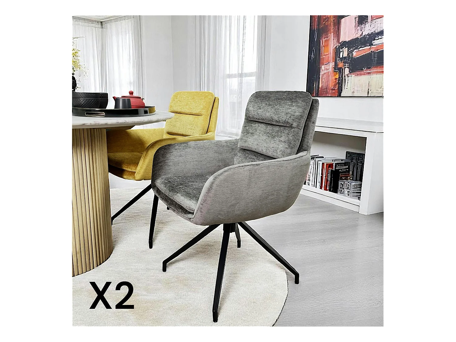 Fauteuil de table pivotant en velours gris (lot de 2) PALERME
