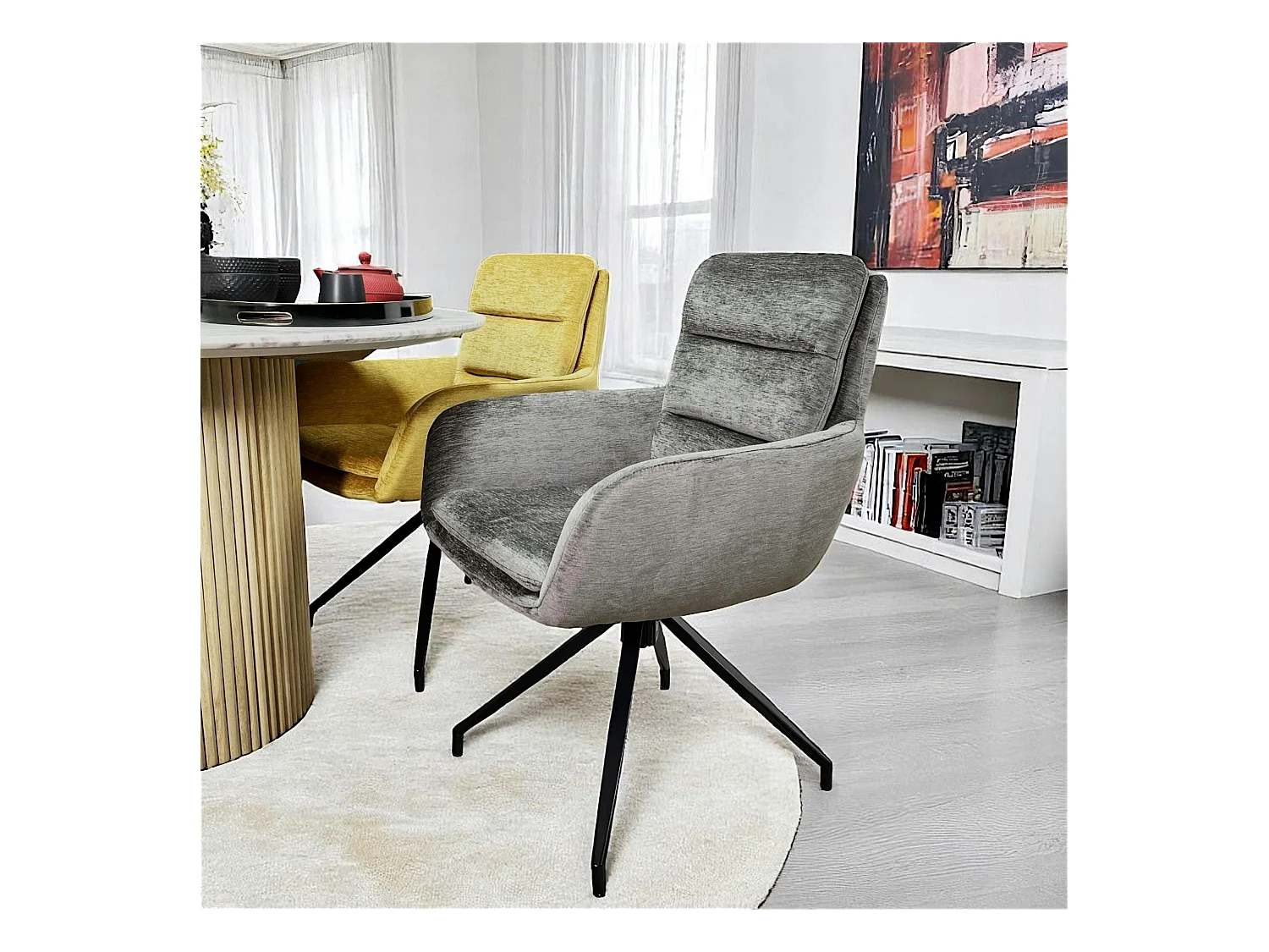 Fauteuil de table pivotant en velours gris (lot de 2) PALERME