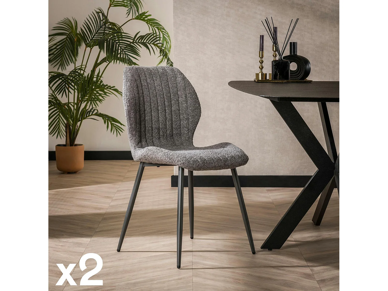 Chaise en bouclette grise à rayures (lot de 2) GALWAY