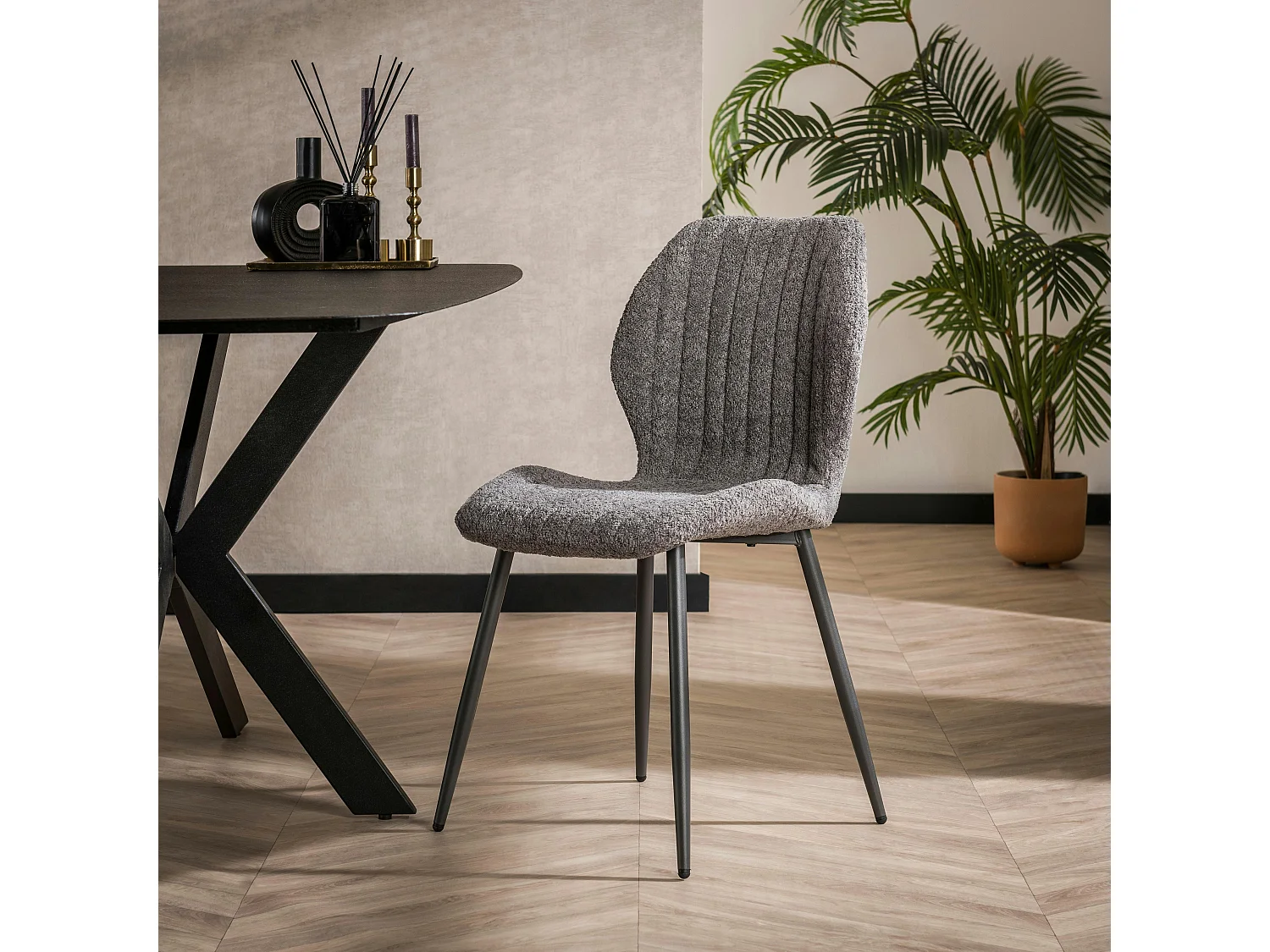 Chaise en bouclette grise à rayures (lot de 2) GALWAY