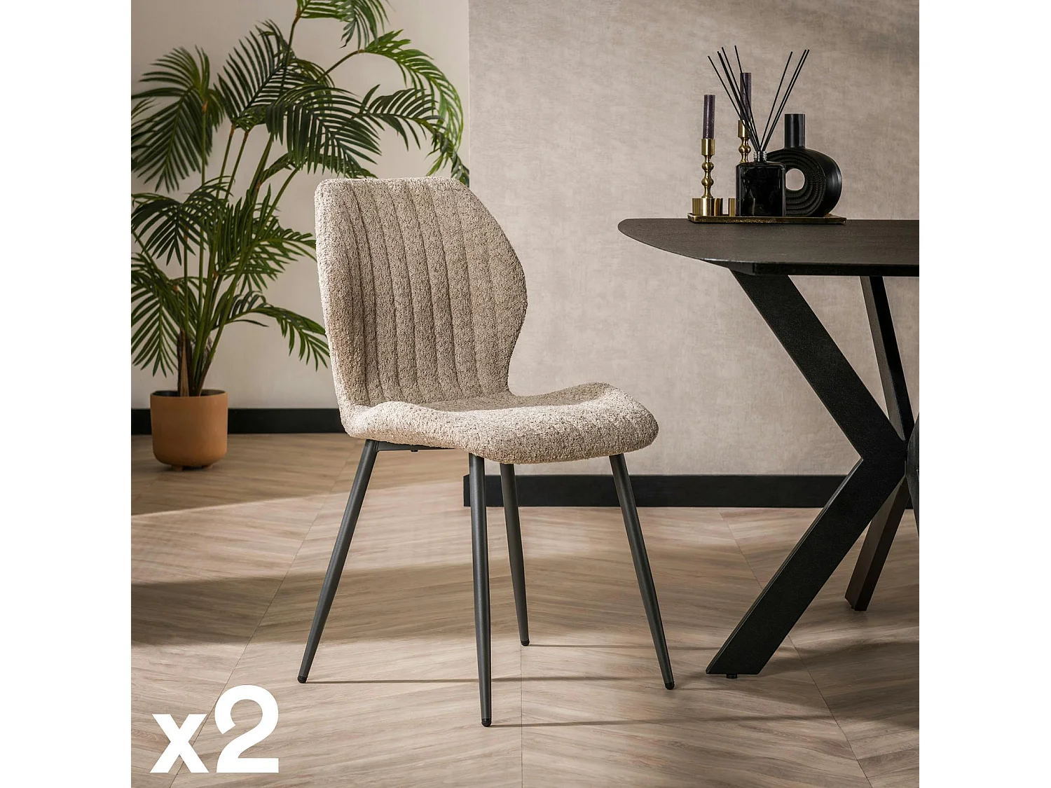 Chaise en bouclette sable à rayures (lot de 2) GALWAY