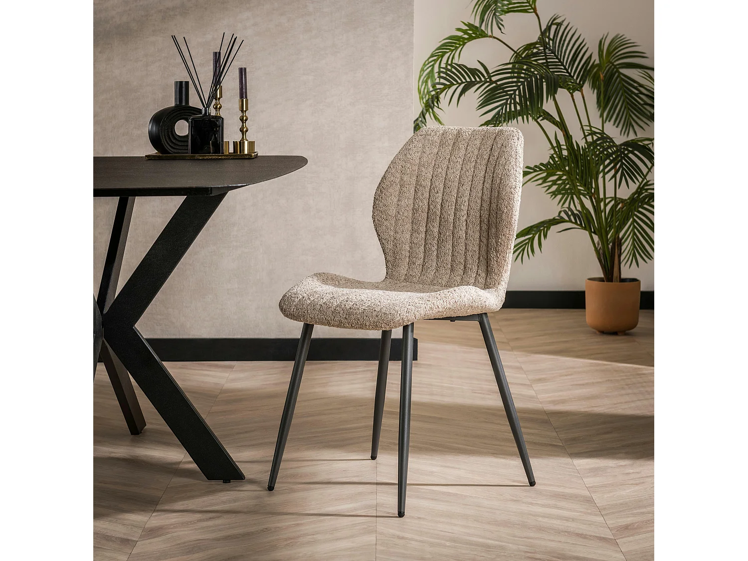 Chaise en bouclette sable à rayures (lot de 2) GALWAY