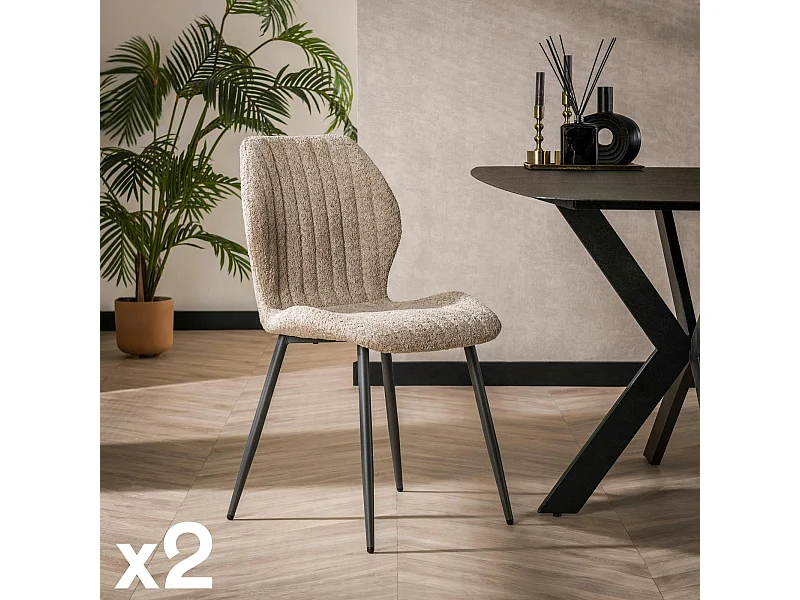 Chaise en bouclette sable à rayures (lot de 2) GALWAY