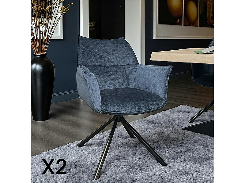 Fauteuil de table en velours bleu avec retour (lot de 2) PALERME