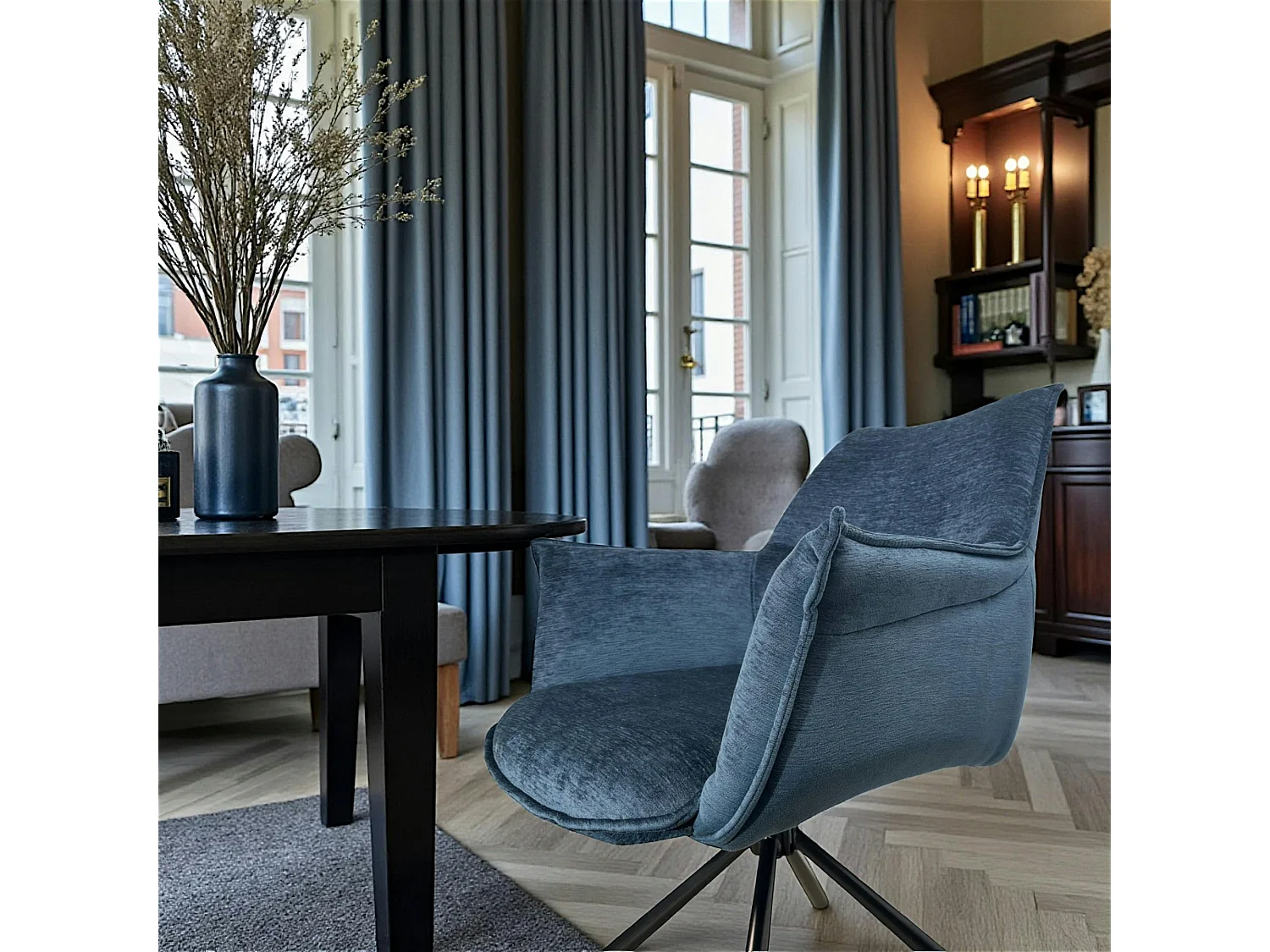 Fauteuil de table en velours bleu avec retour (lot de 2) PALERME