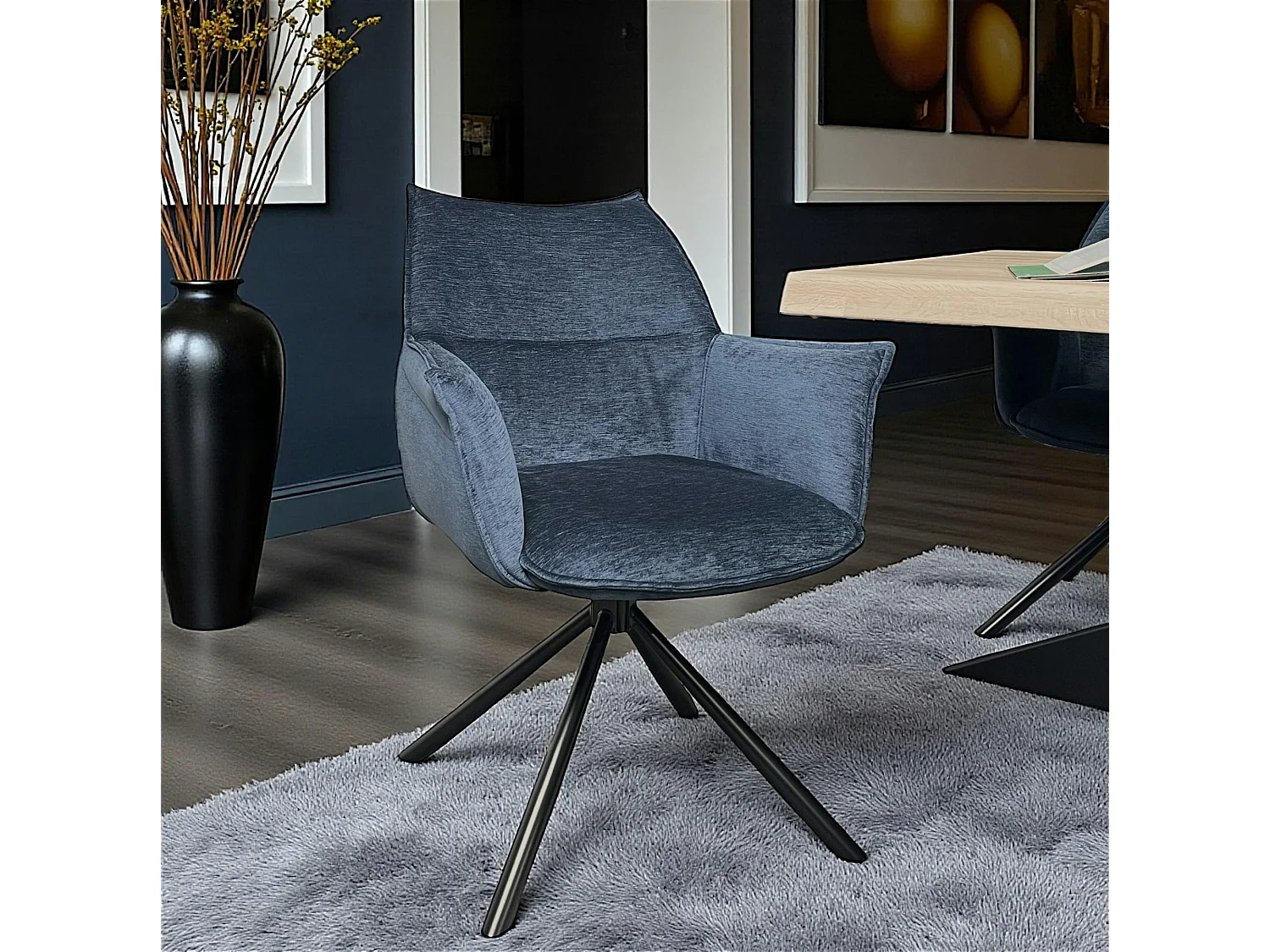 Fauteuil de table en velours bleu avec retour (lot de 2) PALERME