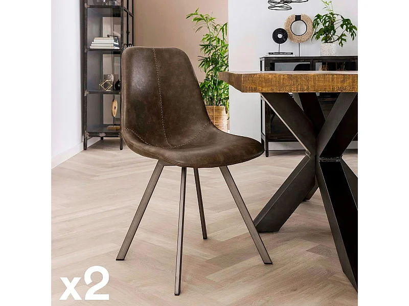 Chaise de table couture apparente taupe pied étoile HELSINKI (lot de 2)