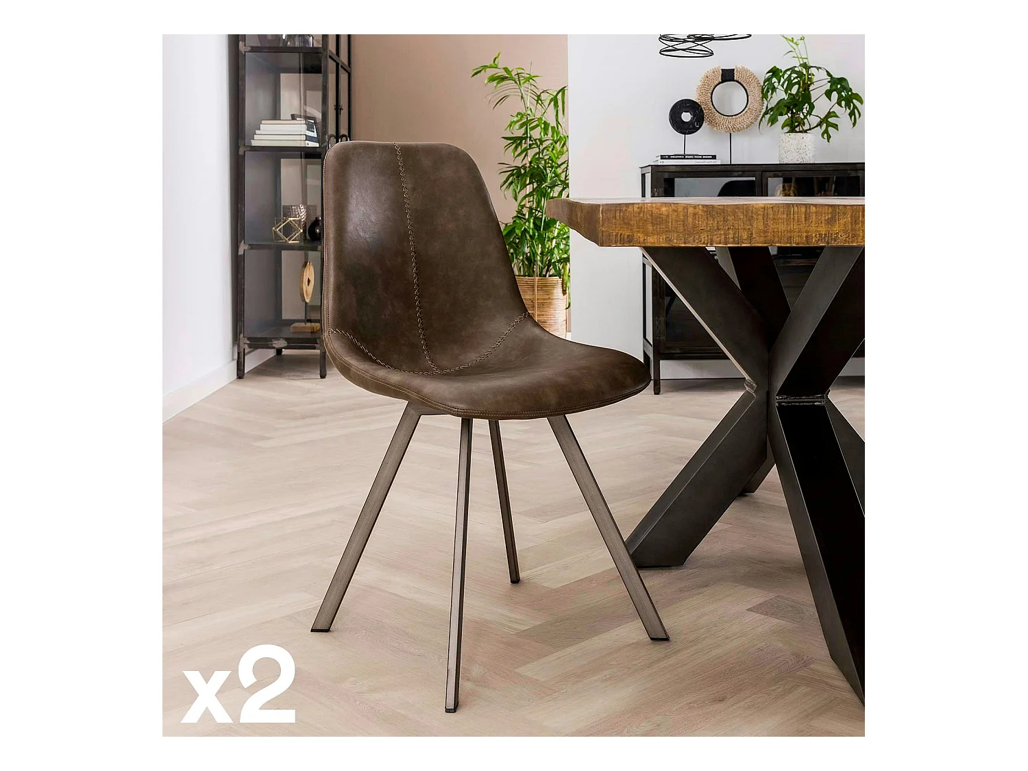Chaise de table couture apparente taupe pied étoile HELSINKI (lot de 2)