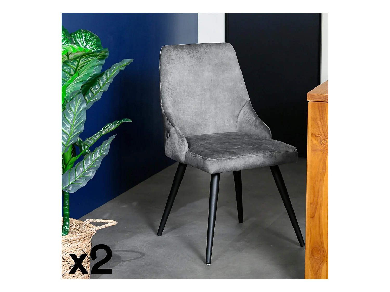 Chaise en velours gris (lot de 2) MALMOE