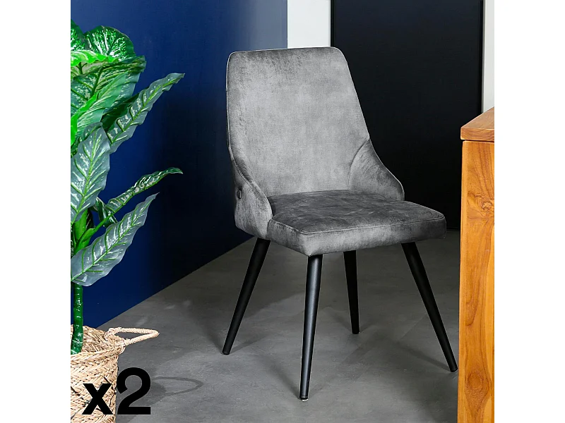 Chaise en velours gris (lot de 2) MALMOE