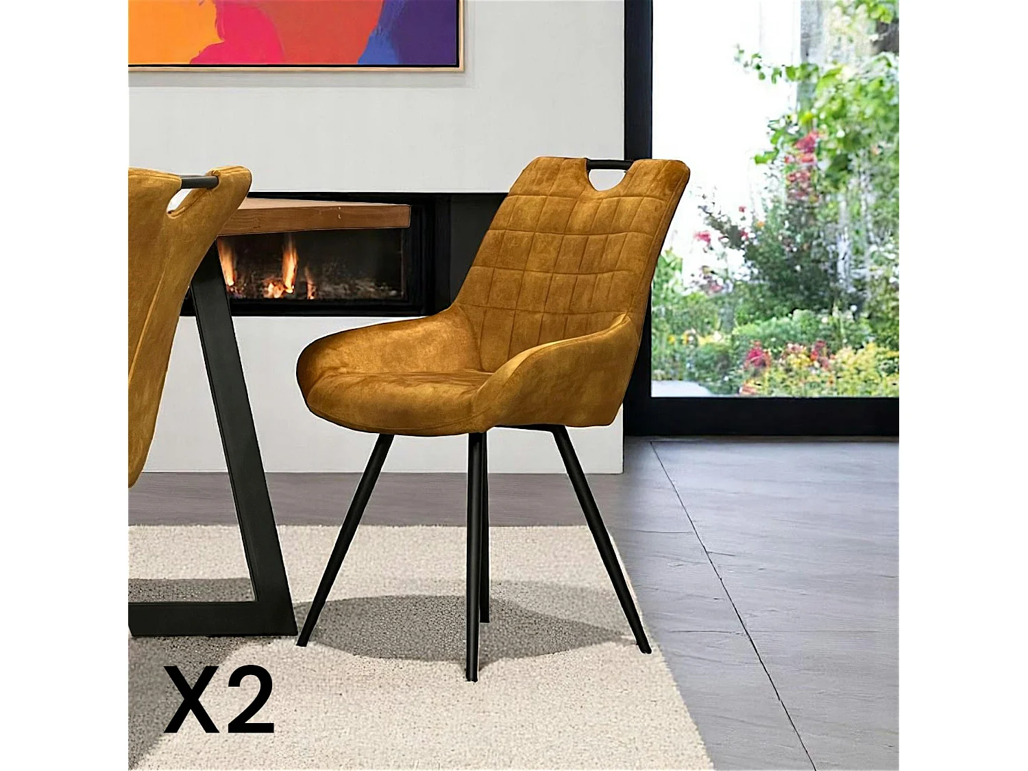 Chaise moutarde avec poignée (lot de 2) MALMOE