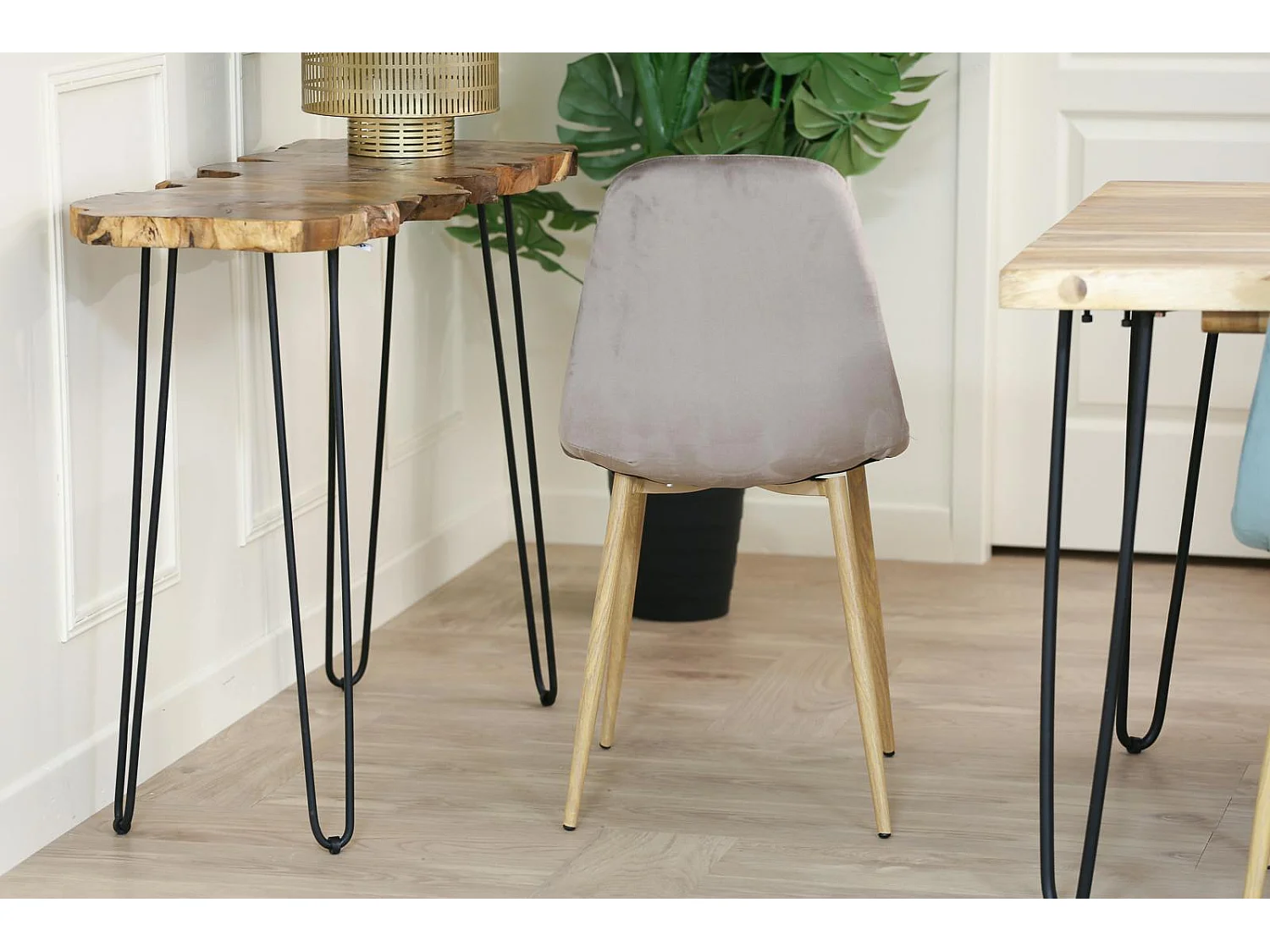 Chaise capitonnée velours gris taupe HAWAI (lot de 2)