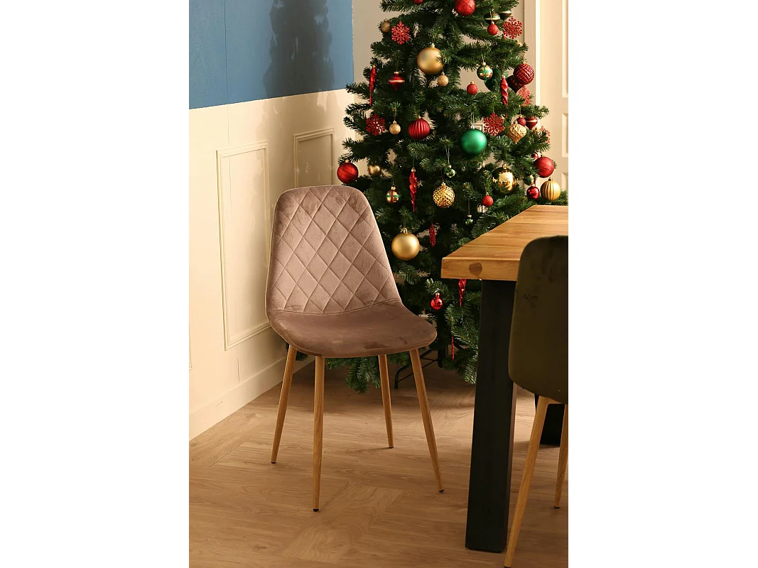 Chaise capitonnée velours gris taupe HAWAI (lot de 2)