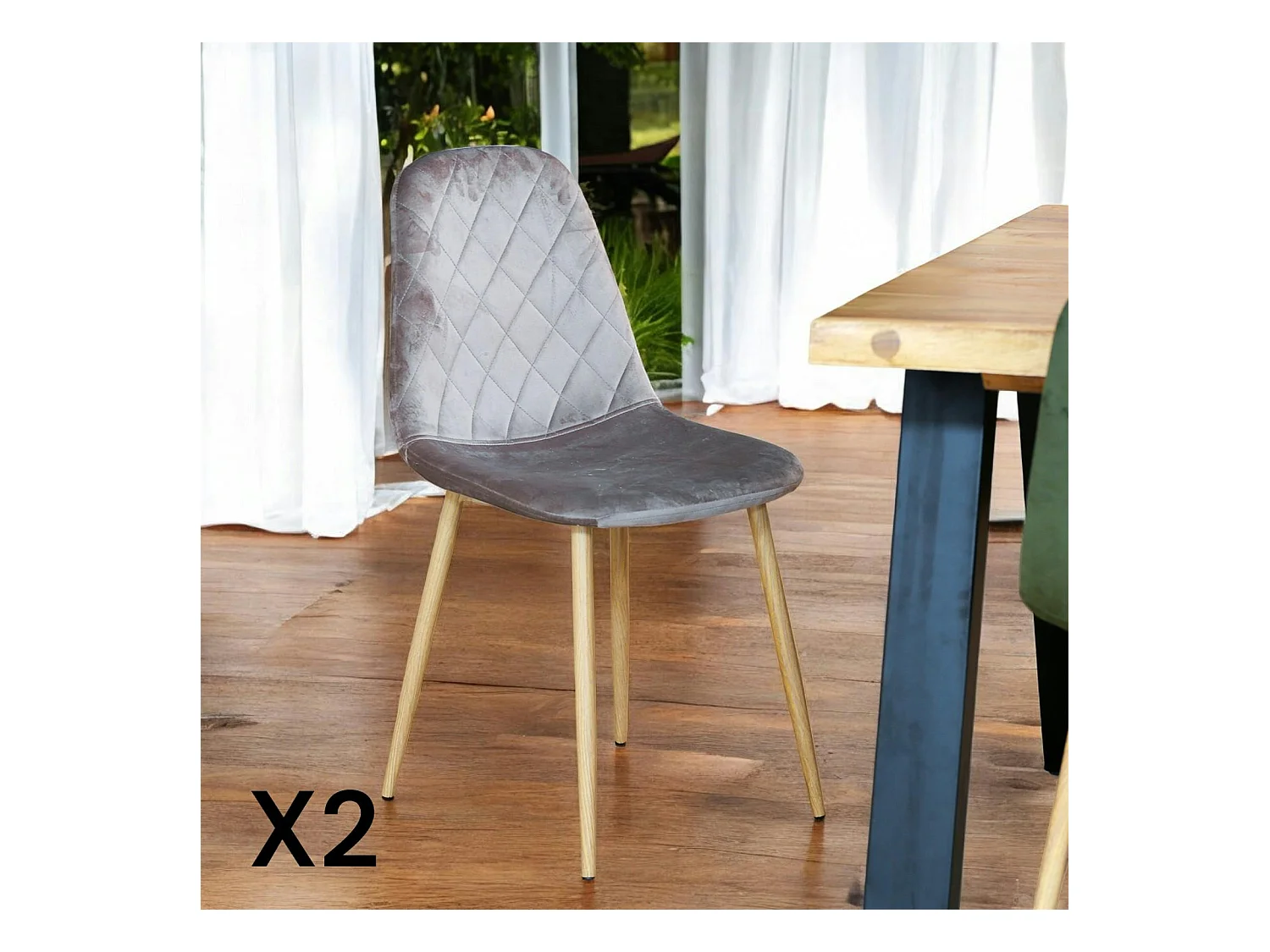 Chaise capitonnée velours gris taupe HAWAI (lot de 2)