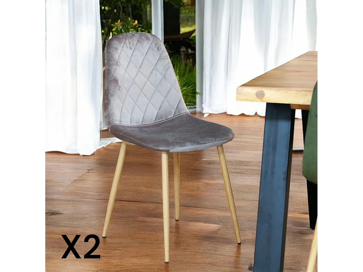Chaise capitonnée velours gris taupe HAWAI (lot de 2)